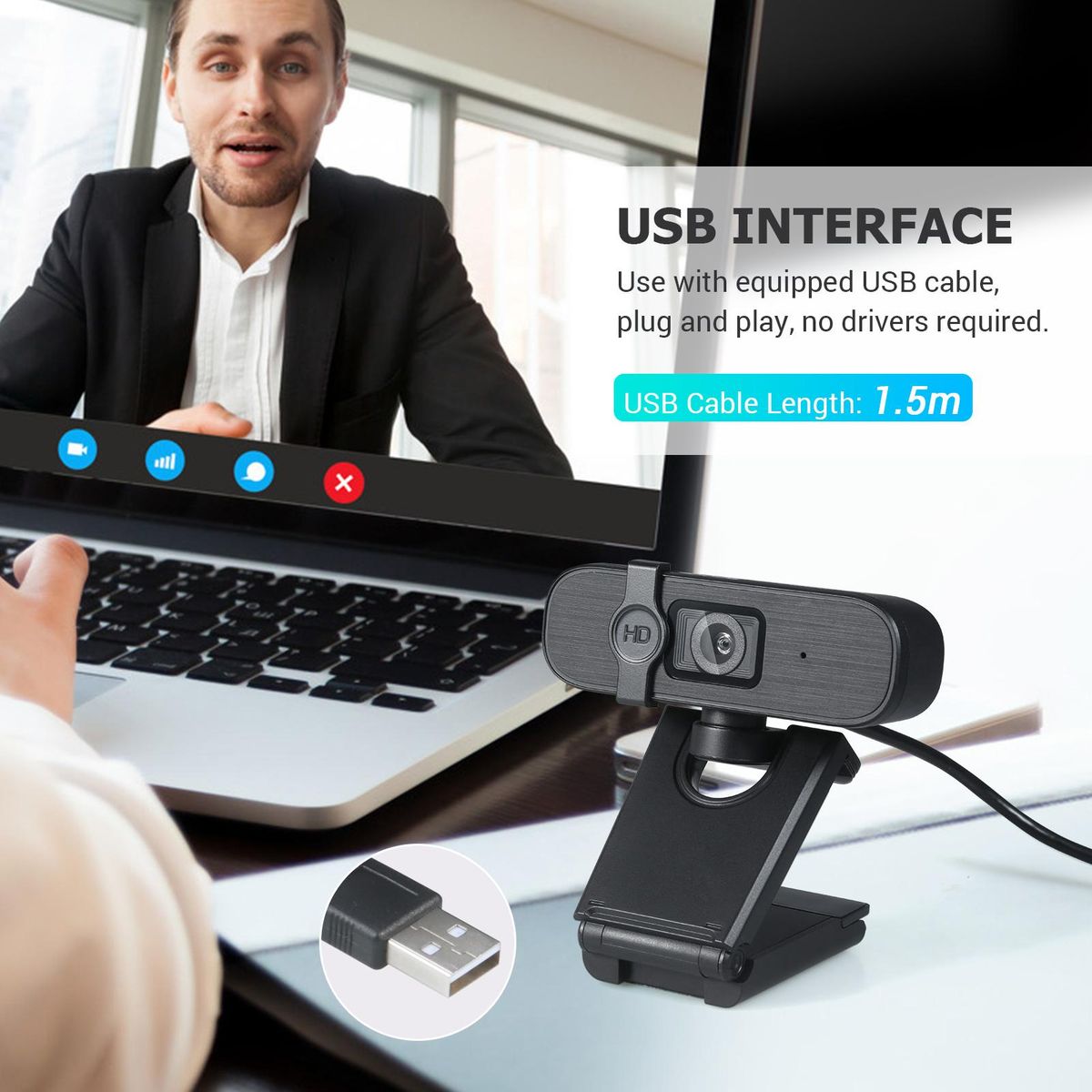 USB Webcam 2K High-definition Web Camera with Microphone Fixed Focus Computer Camera Conference Cam Driver Free Video Webcam Clip-on Camera for Laptop Desktop Computer