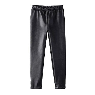 Little Children Girls Wet Look Black Leggings