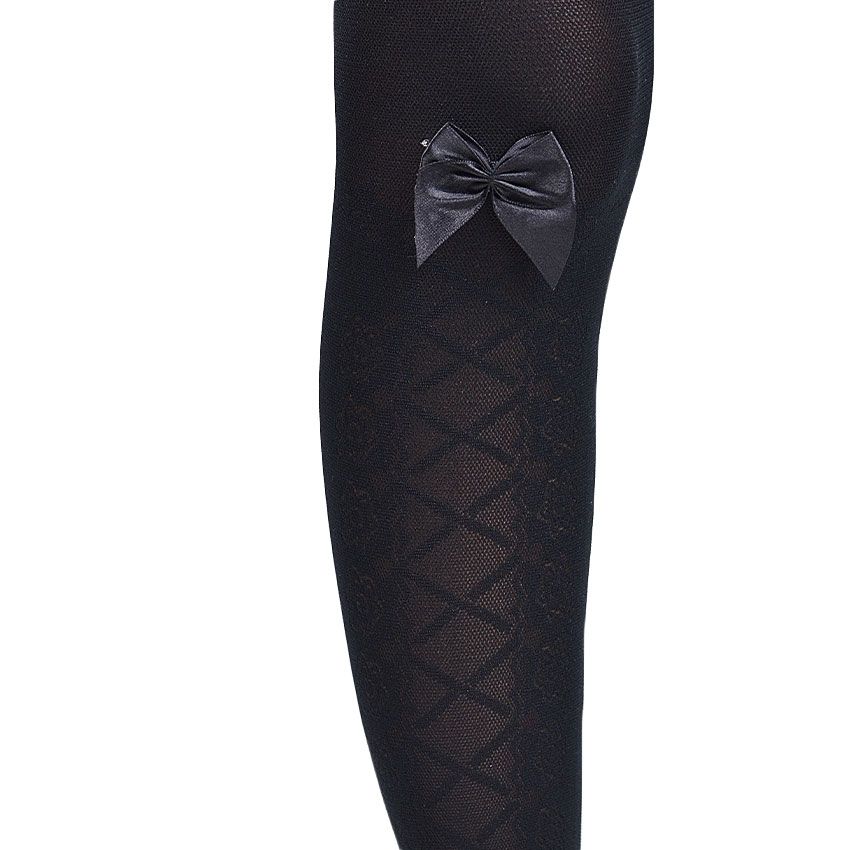 Hot Steps Ladies Black  Transparent Fashion Tights With Bow
