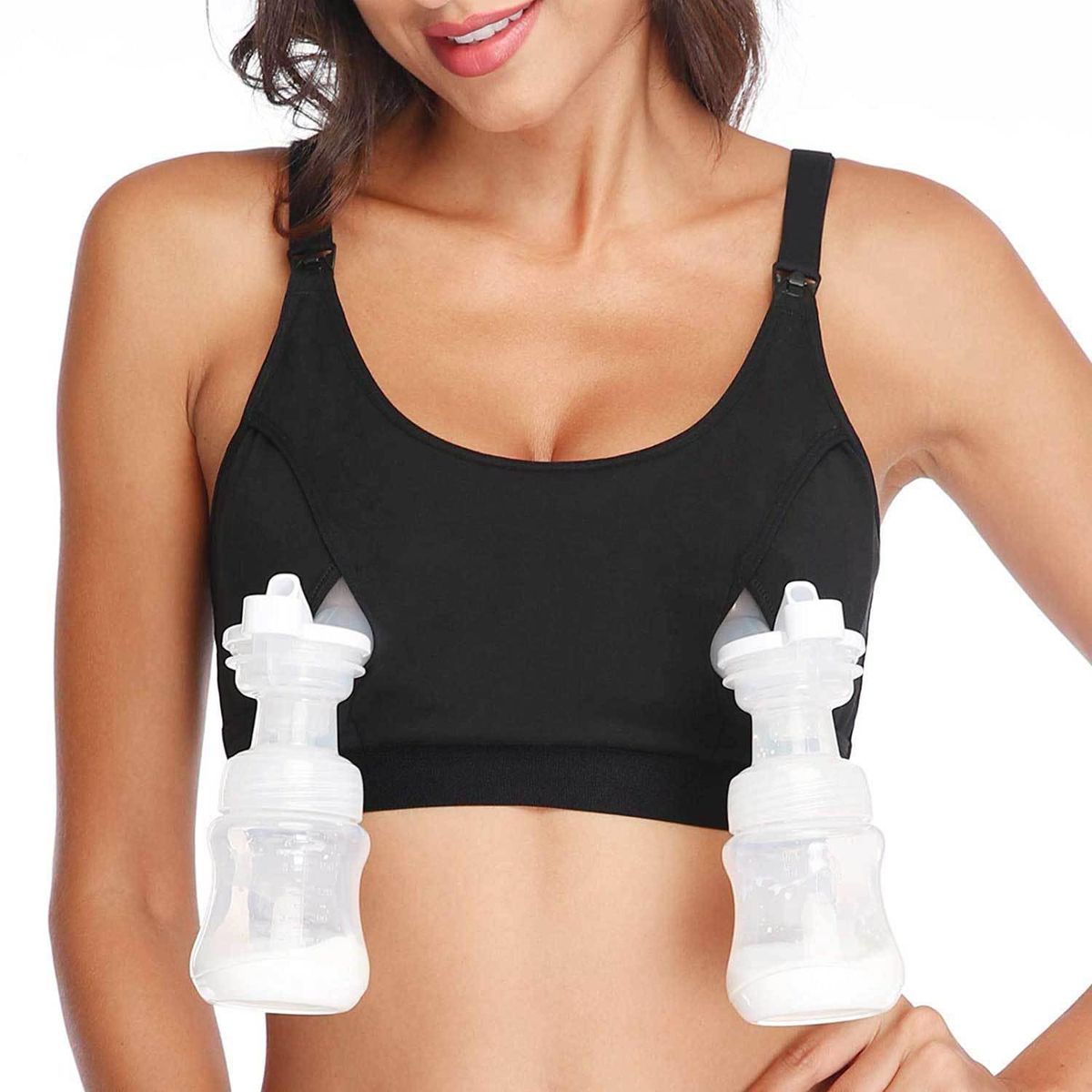 Handless breast suction bra without steel ring, adjustable extension button, seamless breast feeding