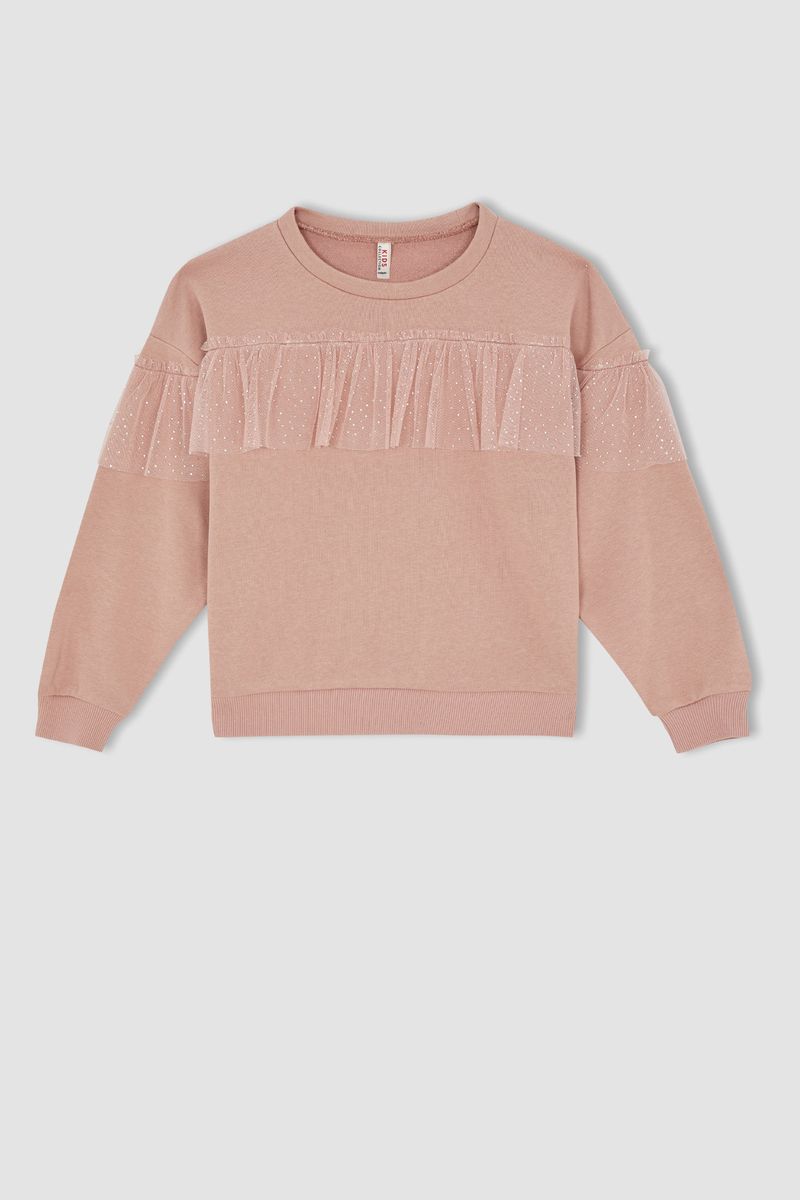 Girl - Regular Fit Crew Neck Long Sleeve Knitted Sweat Shirt - Pink