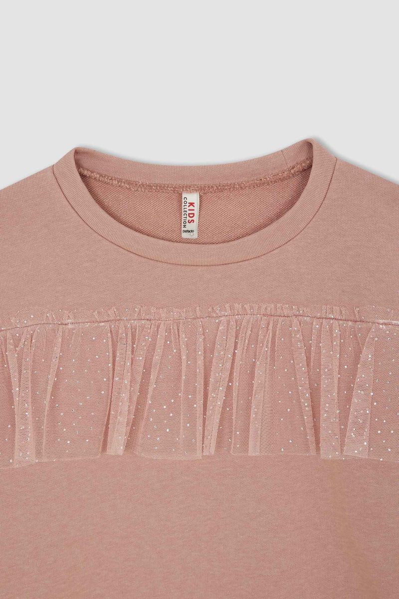 Girl - Regular Fit Crew Neck Long Sleeve Knitted Sweat Shirt - Pink