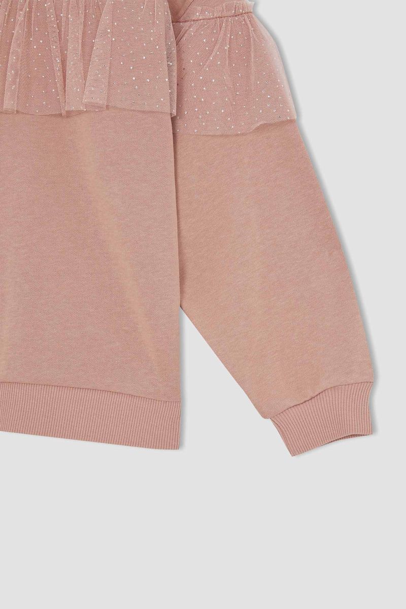 Girl - Regular Fit Crew Neck Long Sleeve Knitted Sweat Shirt - Pink