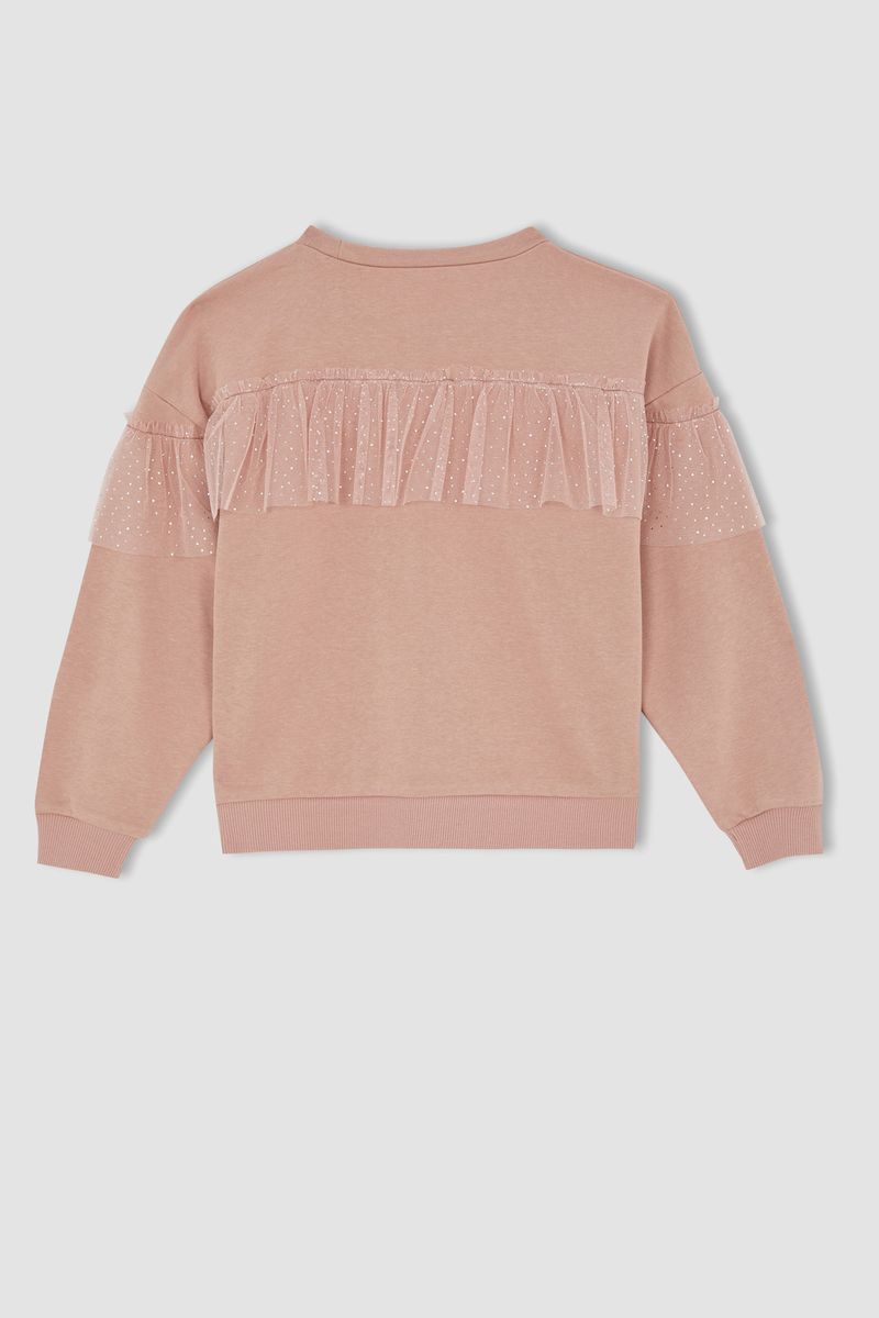 Girl - Regular Fit Crew Neck Long Sleeve Knitted Sweat Shirt - Pink