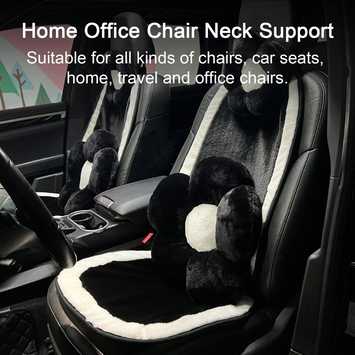 Elastic Band Neck Massage Cushion Floral Comfort Car for Travel Black