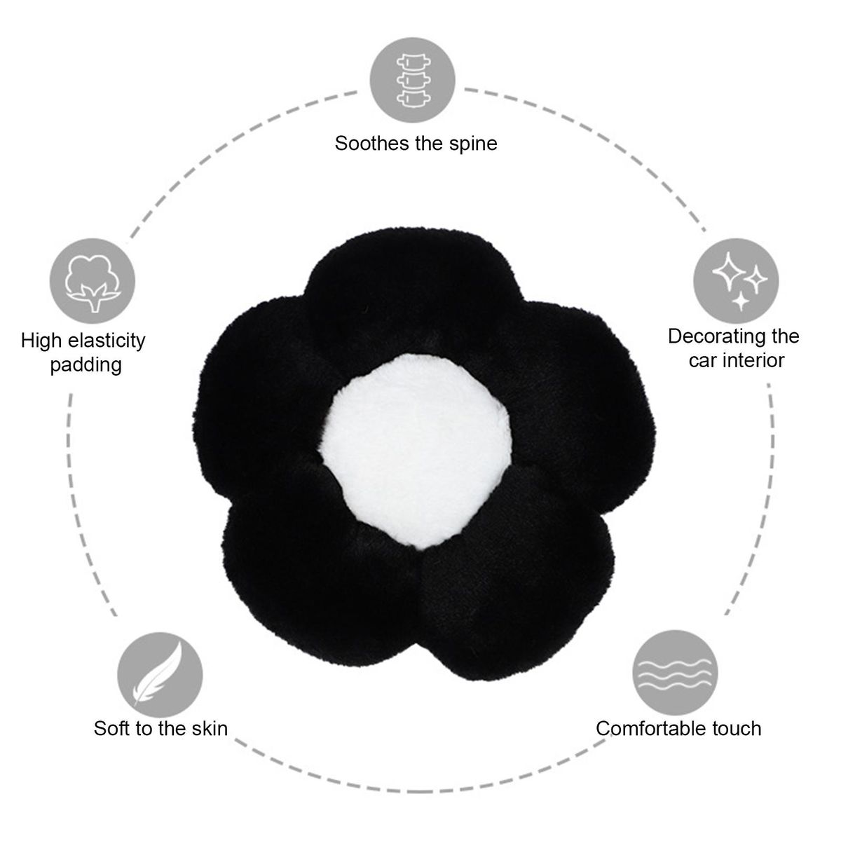 Elastic Band Neck Massage Cushion Floral Comfort Car for Travel Black