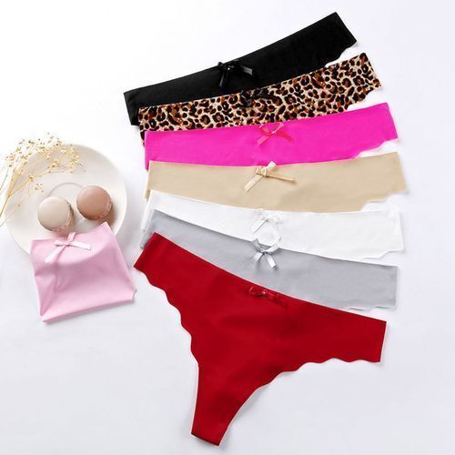 Women High Waist Leopard Stretchy Briefs Bowknot G-strings Thongs-Leopard