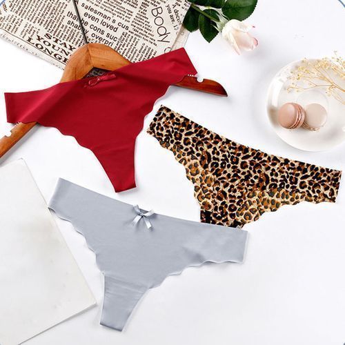 Women High Waist Leopard Stretchy Briefs Bowknot G-strings Thongs-Leopard