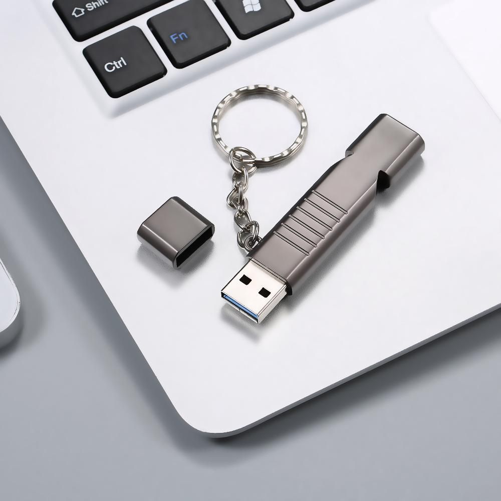 128GB USB3.0 U Disk Whistle USB Flash Drive 2-in-1 Design Portable U Disk Zinc Alloy Material Solid and Durable Plug and Play