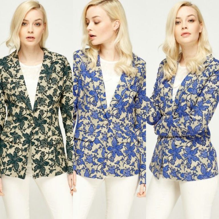 Floral Print Blazer - Green Multicolour