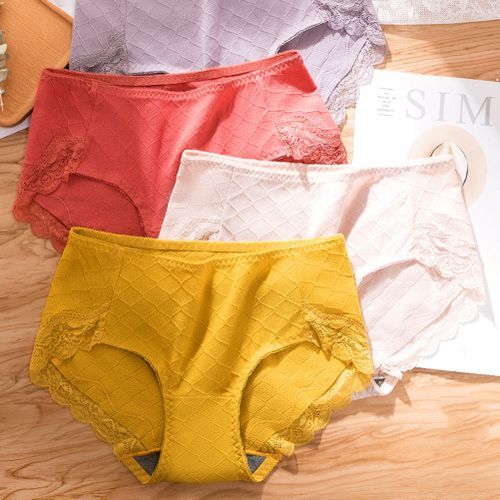 Women Sexy Lace Soft Breathable Stretchy Cotton Underwear Briefs-Light Gray