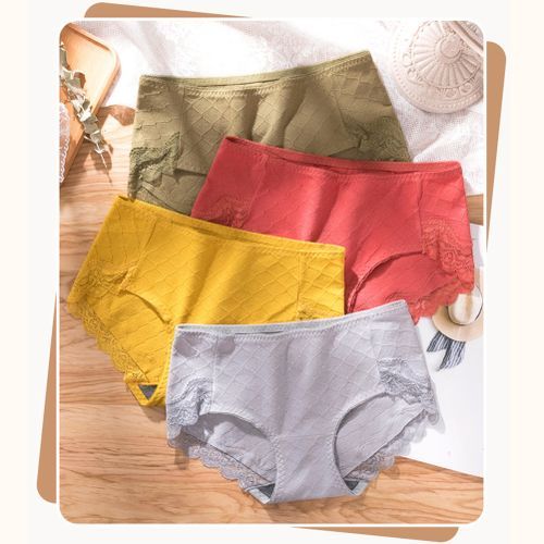Women Sexy Lace Soft Breathable Stretchy Cotton Underwear Briefs-Light Gray