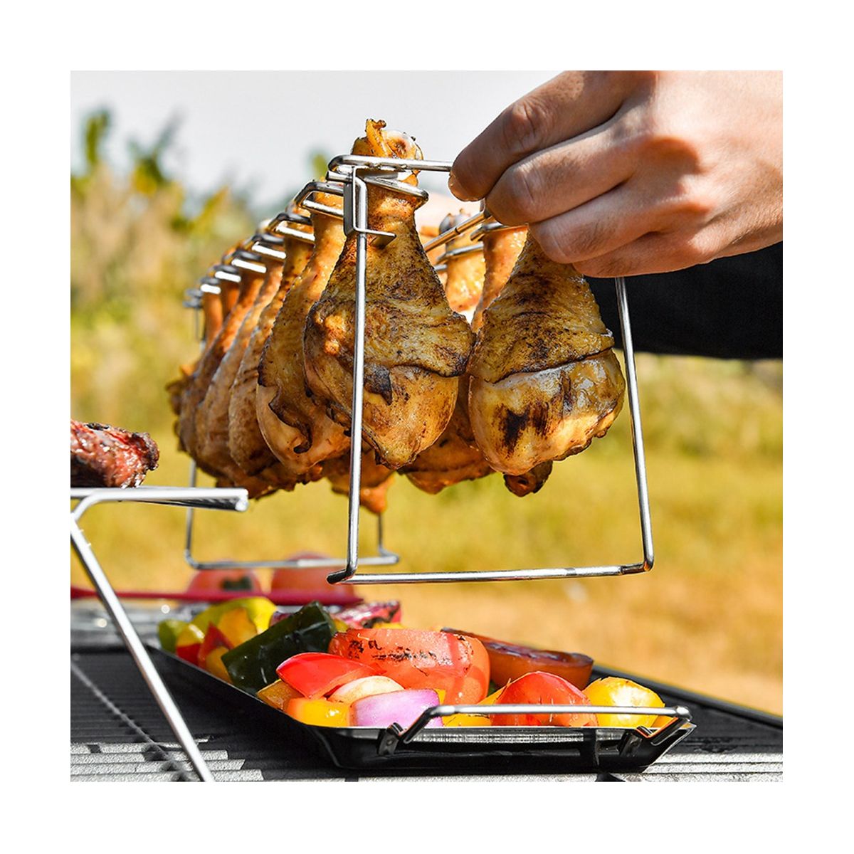 Chicken Leg Wing Grill Rack Folding Barbecue Rack Oven Roaster Stand BBQ Chicken Drumsticks Holder 2PCS