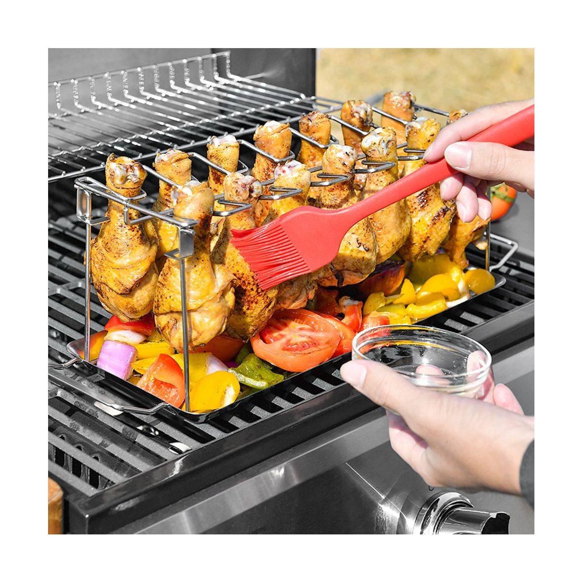 Chicken Leg Wing Grill Rack Folding Barbecue Rack Oven Roaster Stand BBQ Chicken Drumsticks Holder 2PCS