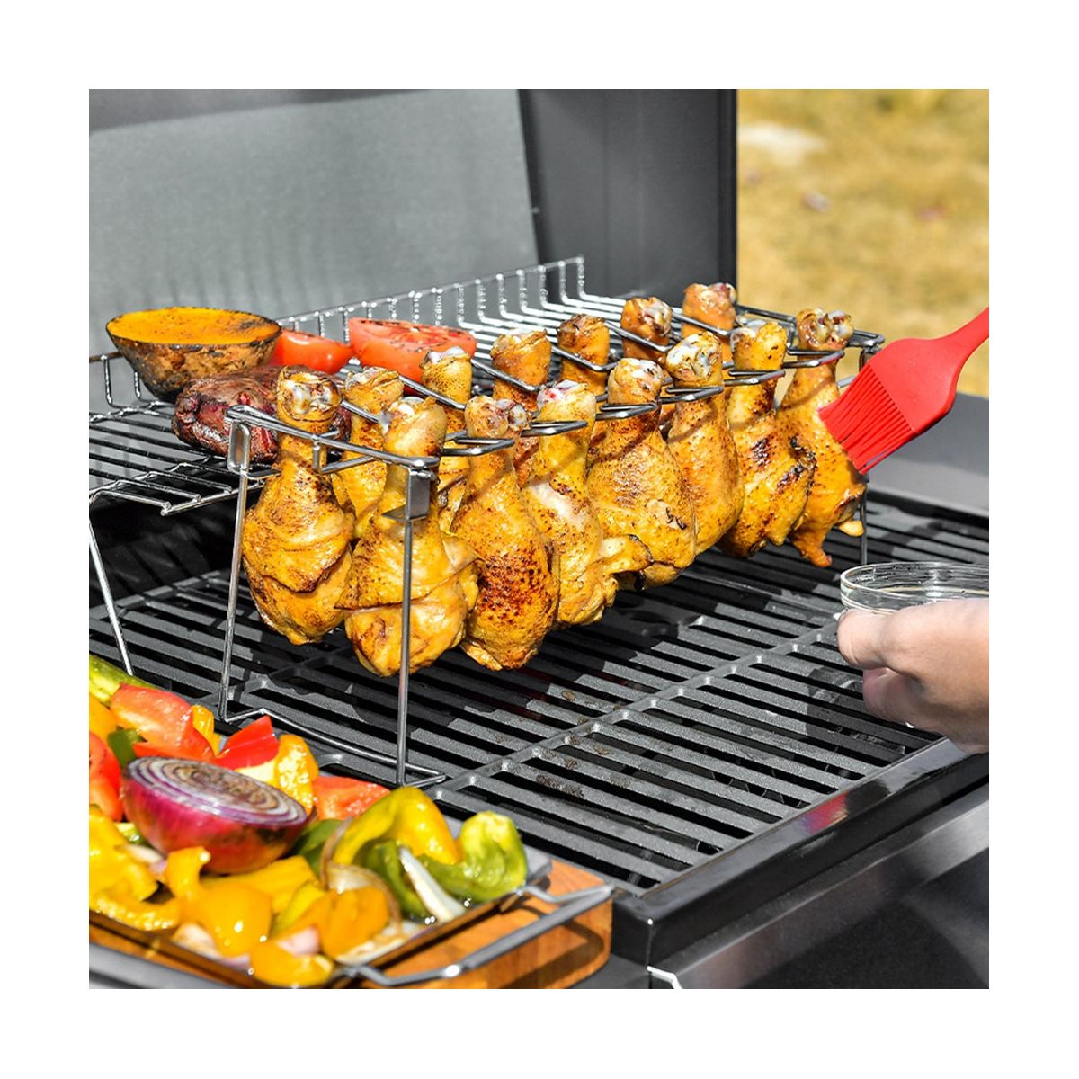 Chicken Leg Wing Grill Rack Folding Barbecue Rack Oven Roaster Stand BBQ Chicken Drumsticks Holder 2PCS
