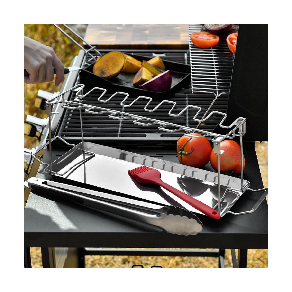 Chicken Leg Wing Grill Rack Folding Barbecue Rack Oven Roaster Stand BBQ Chicken Drumsticks Holder 2PCS