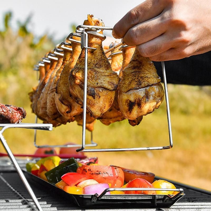 Chicken Leg Wing Grill Rack Folding Barbecue Rack Oven Roaster Stand BBQ Chicken Drumsticks Holder 2PCS