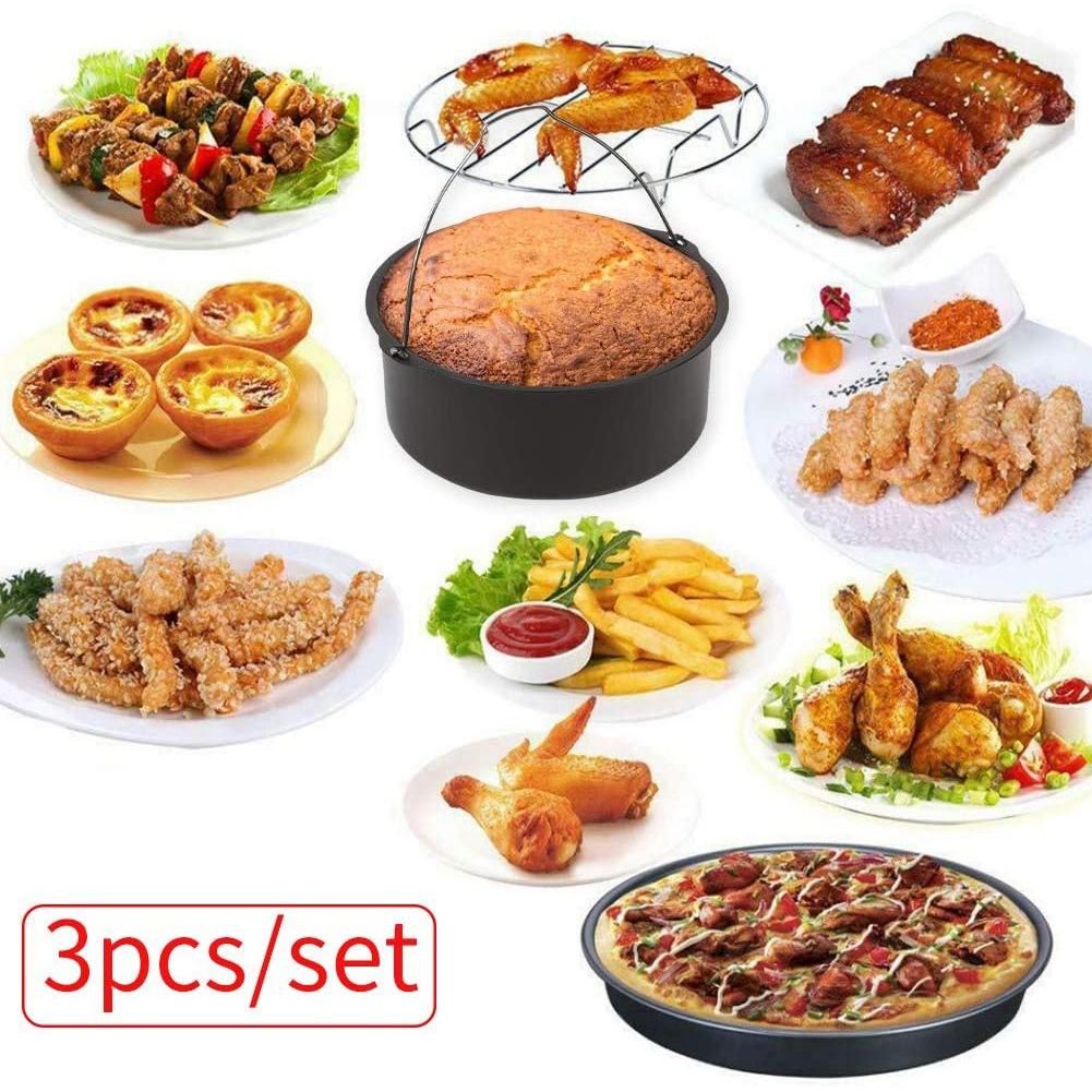 Cake Cans, Pizza Pan, 3Pcs/Set Steel Round Air Fryer Oven Slow Cooker Accessories Baking Cake Barrel for Home Kitchen