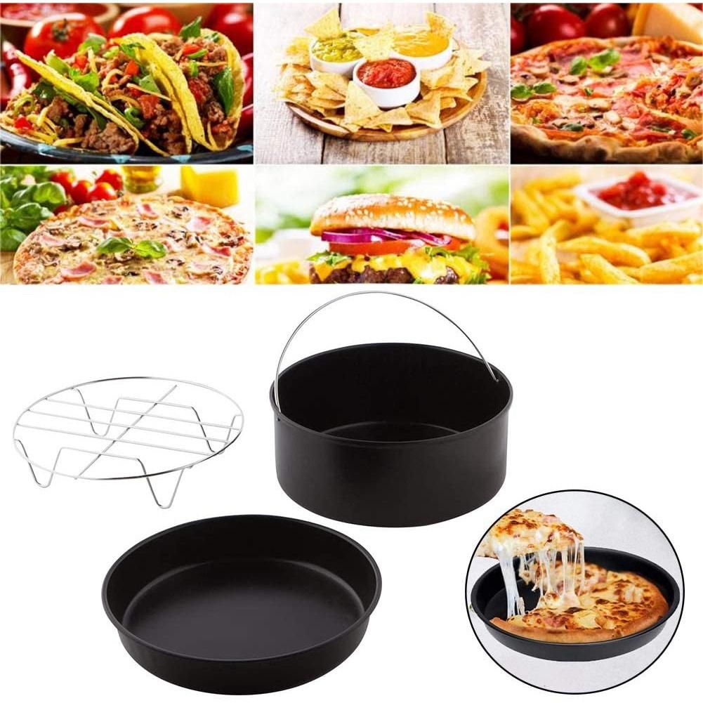 Cake Cans, Pizza Pan, 3Pcs/Set Steel Round Air Fryer Oven Slow Cooker Accessories Baking Cake Barrel for Home Kitchen