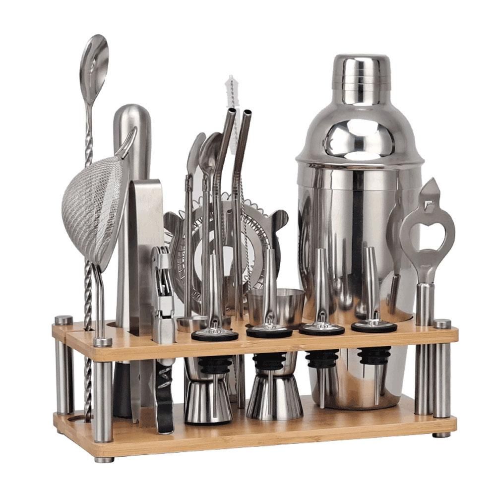 20pcs Bar Cocktail Set Shaker Drink Making Kit Stainless Steel Mixer Making Gift with Holder Base