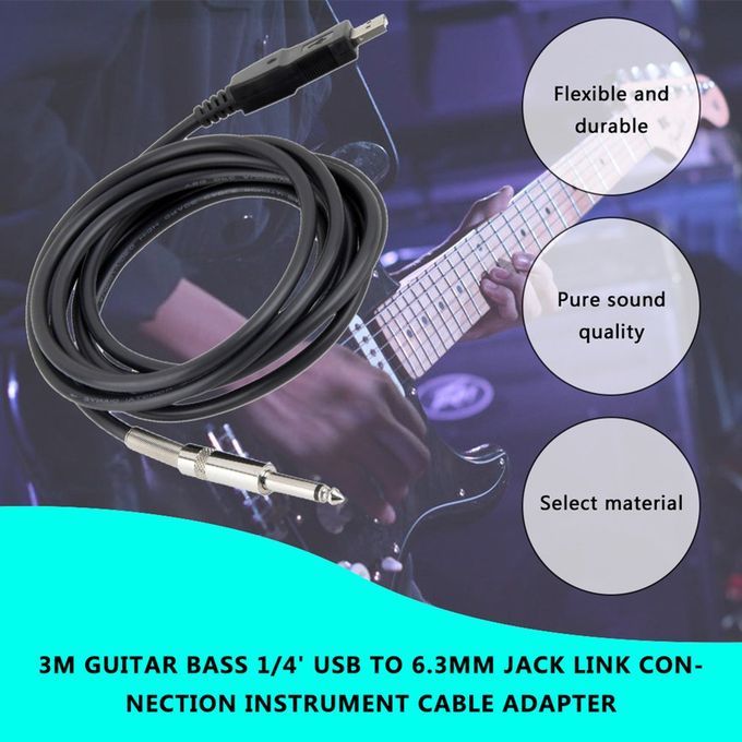 3M Guitar B  1/4' USB TO 6.3mm Ja K Link  Onne Tion Instrument  Able Adapter-Black