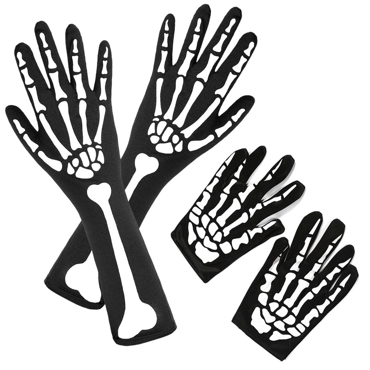 2 Pairs Skeleton Gloves with Skeleton Arm Sleeve Gloves