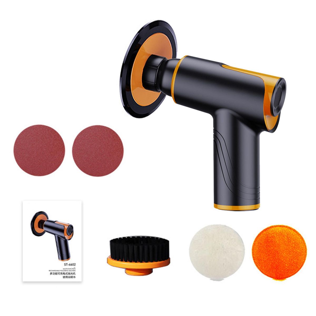 Portable Car Multi-function Polishing & Waxing Machine Rechargeable Cordless Polisher Electric Car Beauty Tool Small Scratch Repairing Waxer with Polishing/Waxing/Brushing Discs 80/320 Grit Sandpapers