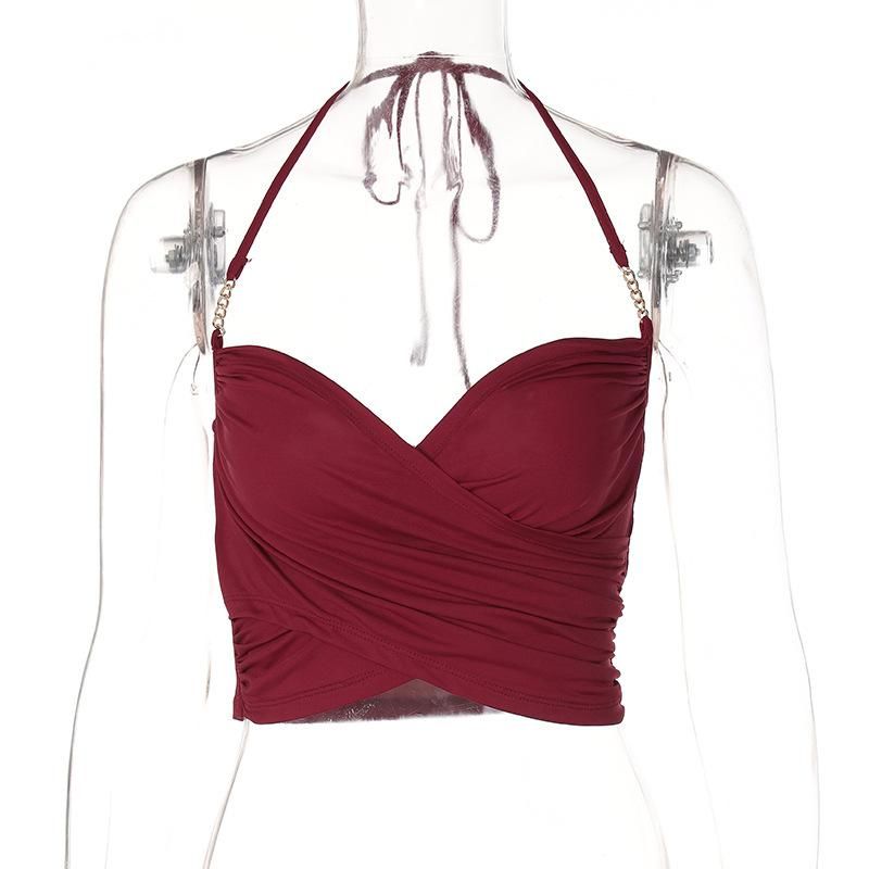European and American style metal chain strap halterneck camisole