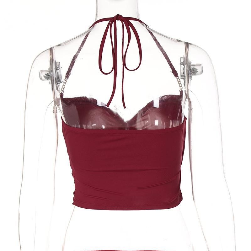 European and American style metal chain strap halterneck camisole