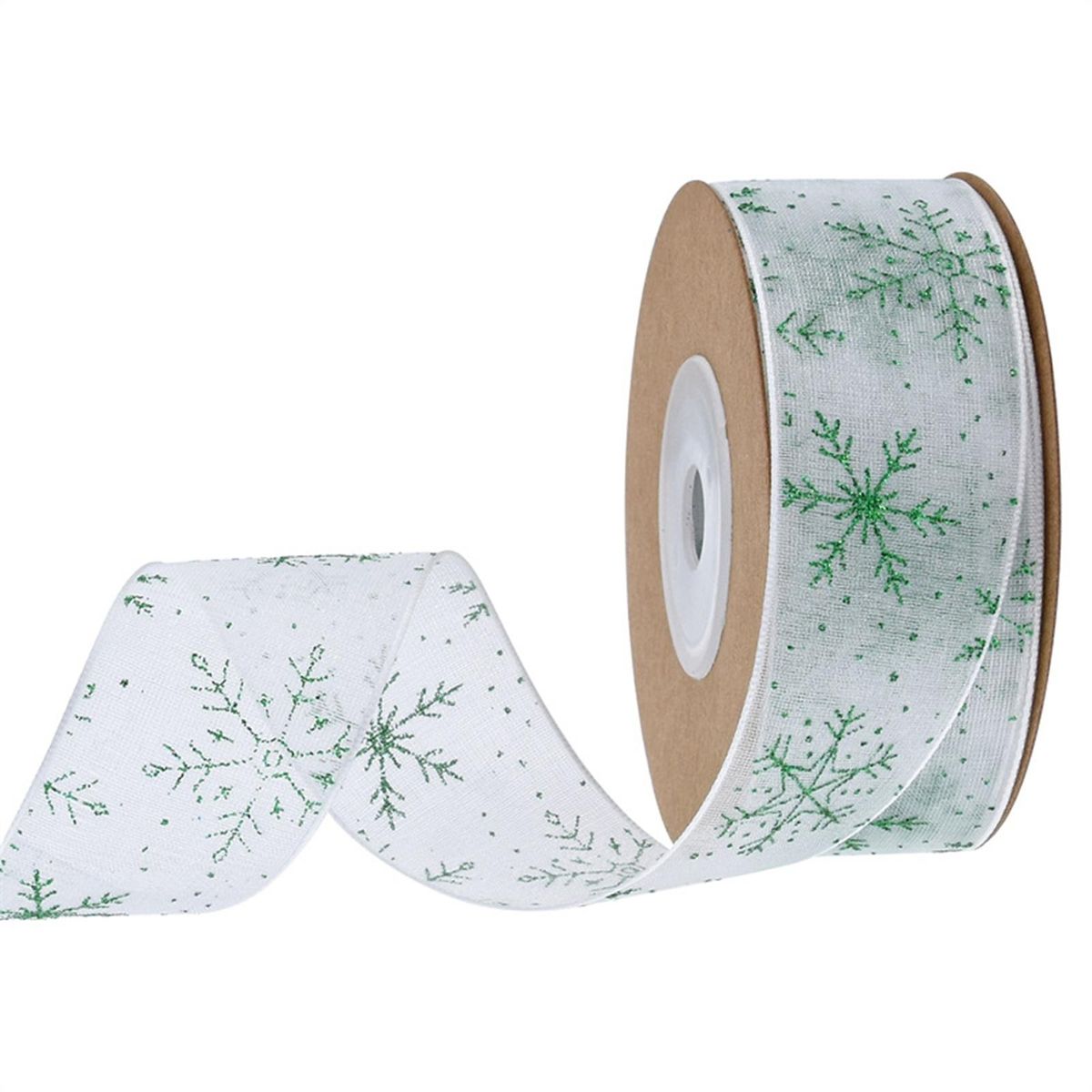 1 Roll Xmas Ribbon Festival Decoration Snowflake Ribbon Green
