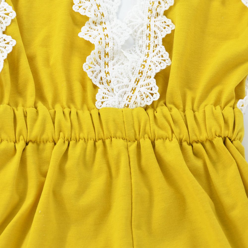 Summer Baby Girl Lace Trim Backless Romper Shorts Jumpsuit