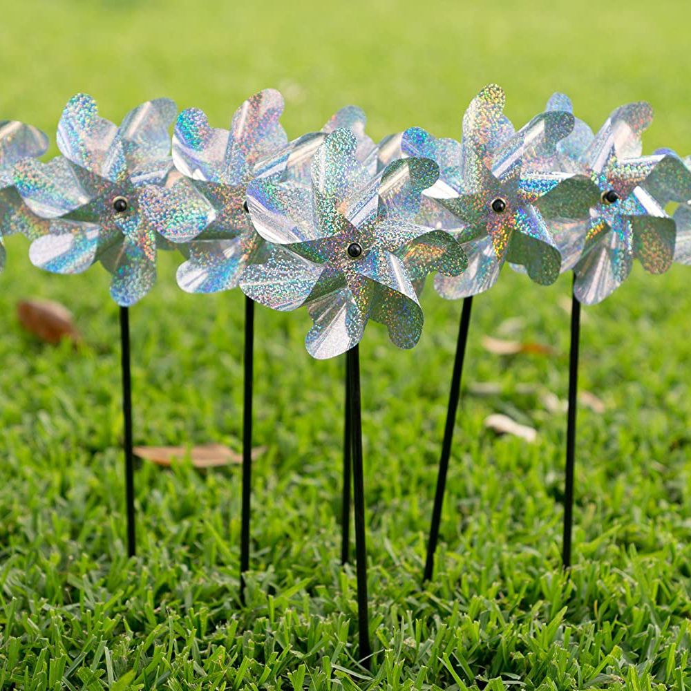 8Pcs Bird Repellent Pinwheels Sparkly Holographic Pin Wheel