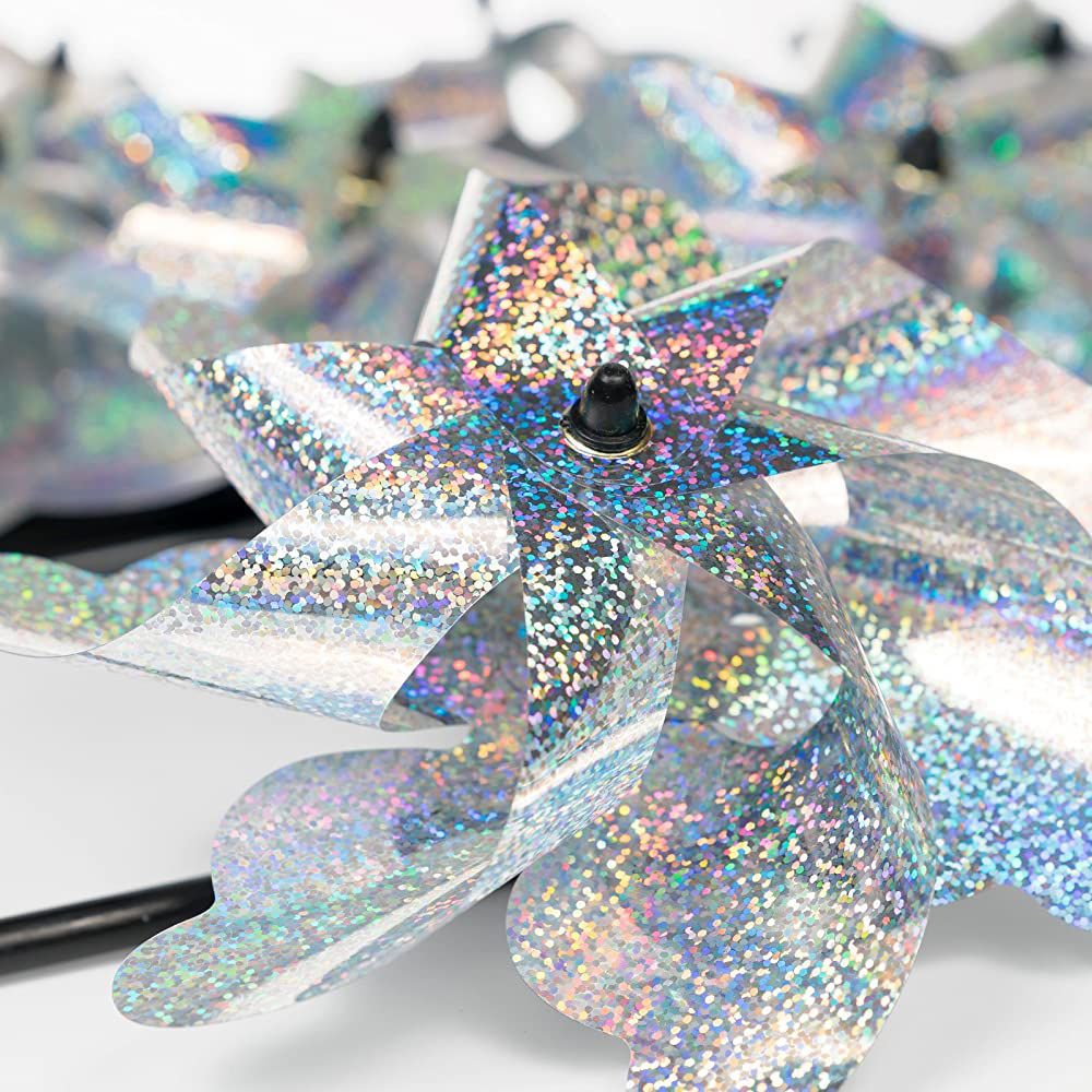 8Pcs Bird Repellent Pinwheels Sparkly Holographic Pin Wheel