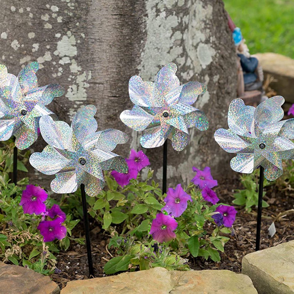 8Pcs Bird Repellent Pinwheels Sparkly Holographic Pin Wheel