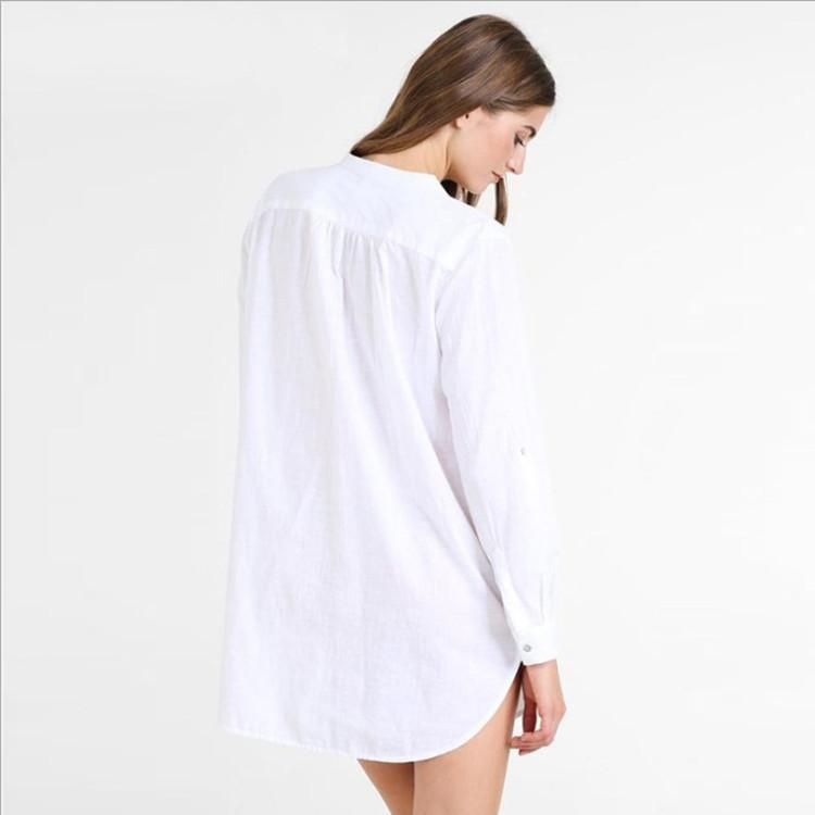 Human cotton stand collar, two side pockets, shirt style beach wear, holiday shirt, bikini jacket,