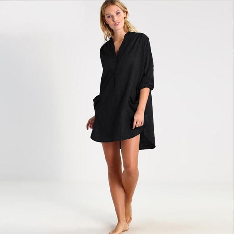 Human cotton stand collar, two side pockets, shirt style beach wear, holiday shirt, bikini jacket,