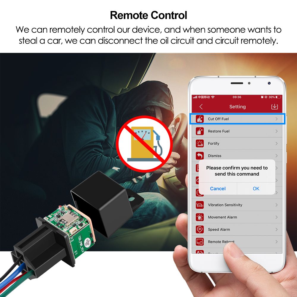 Vehicle Tracker Relay GPS Tracker Cut Off  Hidden