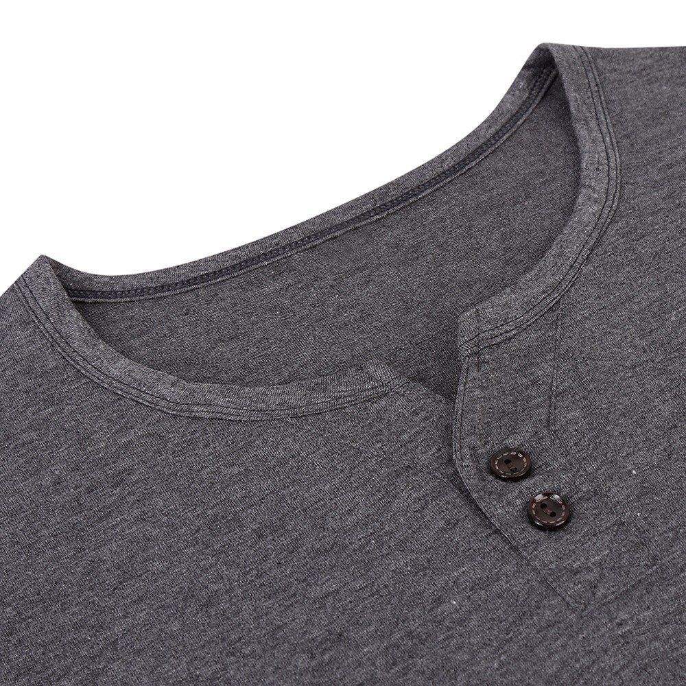 Men Short Sleeved T-shirt O Neck Buttons Solid Street Summer Tees Casual Tops-dark Gray