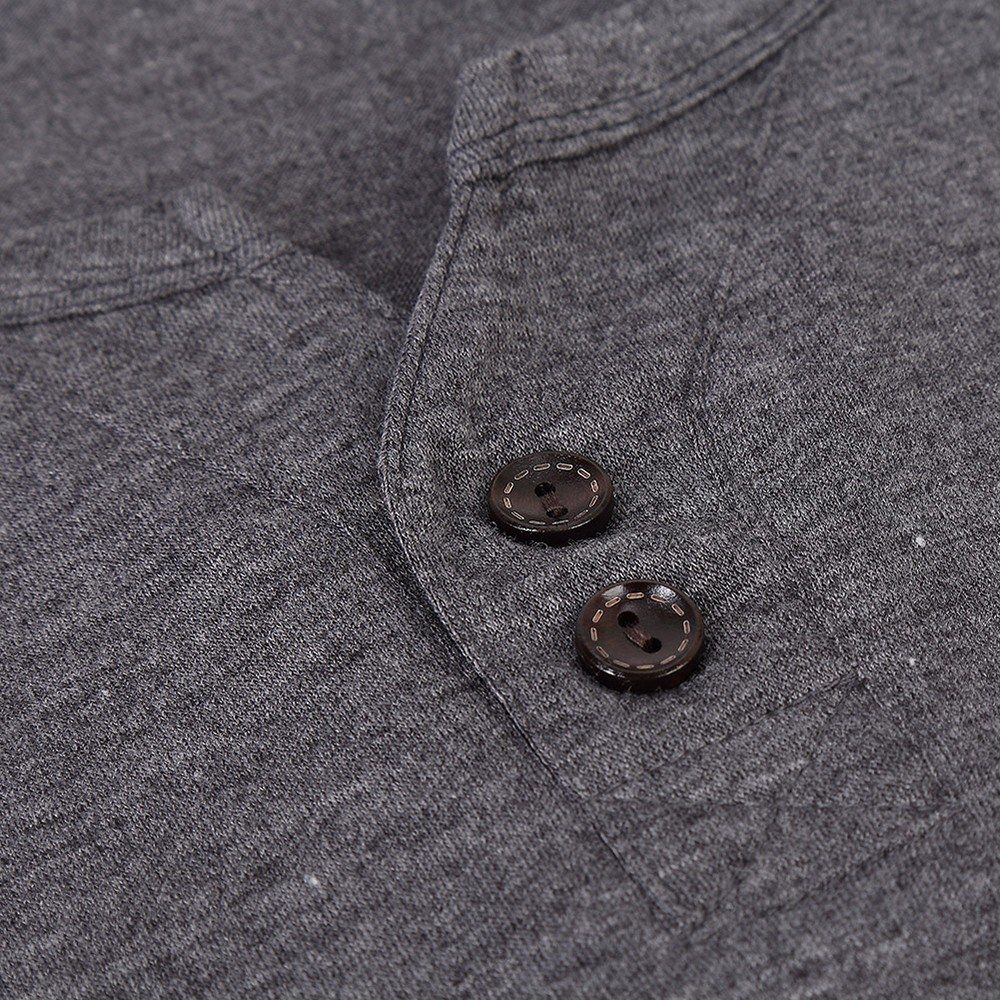 Men Short Sleeved T-shirt O Neck Buttons Solid Street Summer Tees Casual Tops-dark Gray