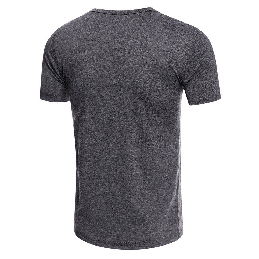 Men Short Sleeved T-shirt O Neck Buttons Solid Street Summer Tees Casual Tops-dark Gray