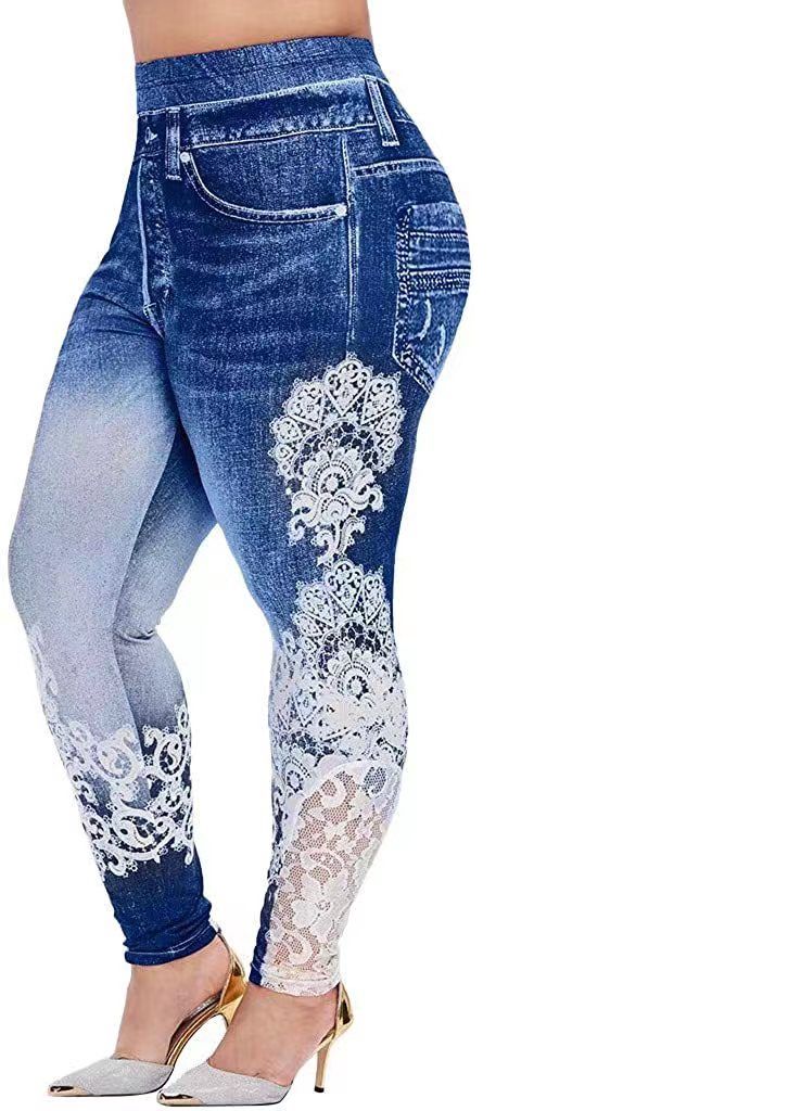 {MijaGrace} Women's High Elasticity Denim Printed LEGGINGS - Blue