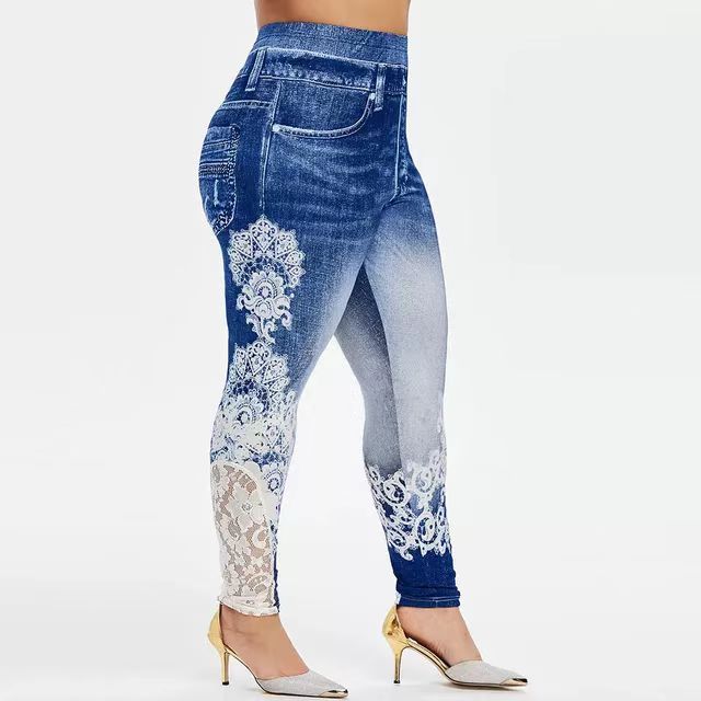 {MijaGrace} Women's High Elasticity Denim Printed LEGGINGS - Blue