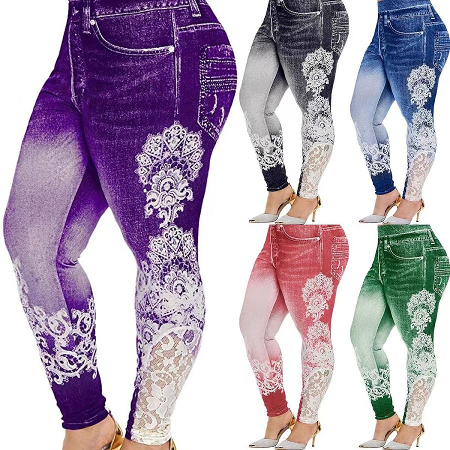 {MijaGrace} Women's High Elasticity Denim Printed LEGGINGS - Blue