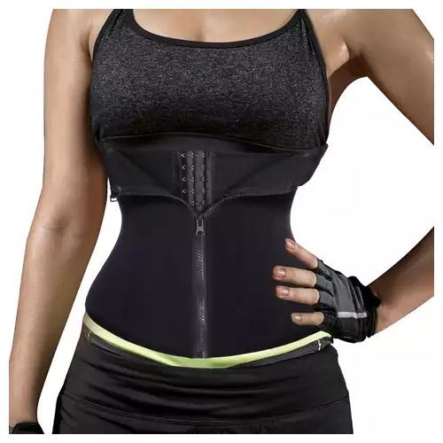 TUMMY CONTROL ZIPPER BREASTED WAIST TRAINERS--BLACK