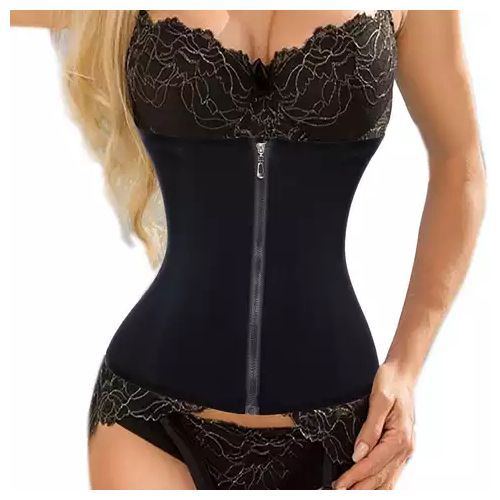 TUMMY CONTROL ZIPPER BREASTED WAIST TRAINERS--BLACK
