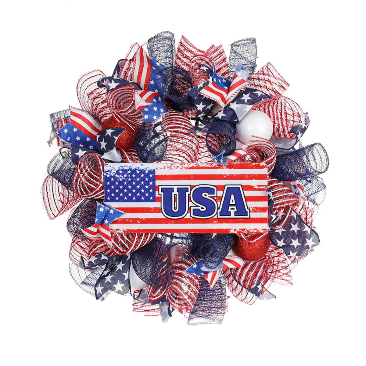 Wreath Pendant American Flag Pattern Independence Day Garland Blue and Red