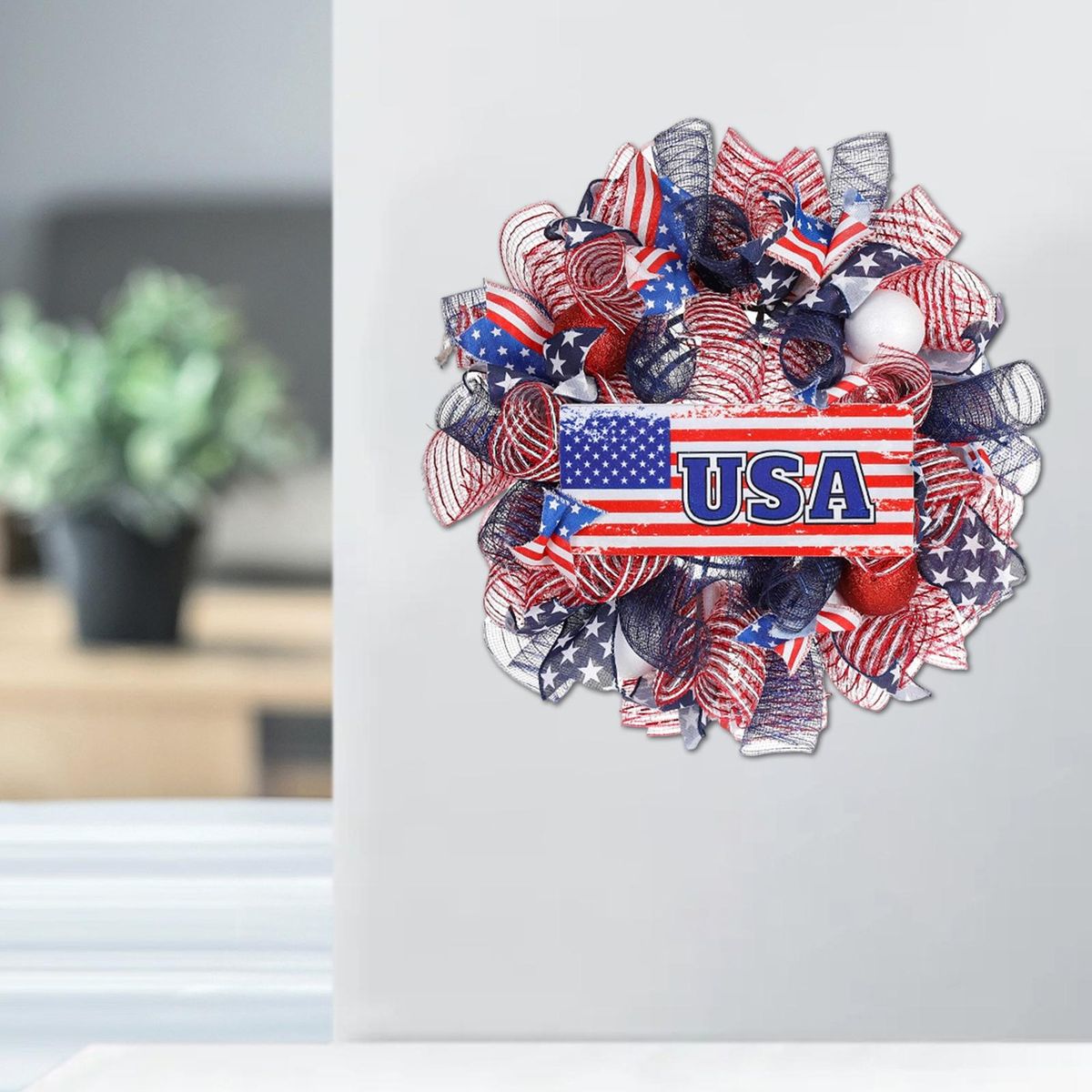 Wreath Pendant American Flag Pattern Independence Day Garland Blue and Red