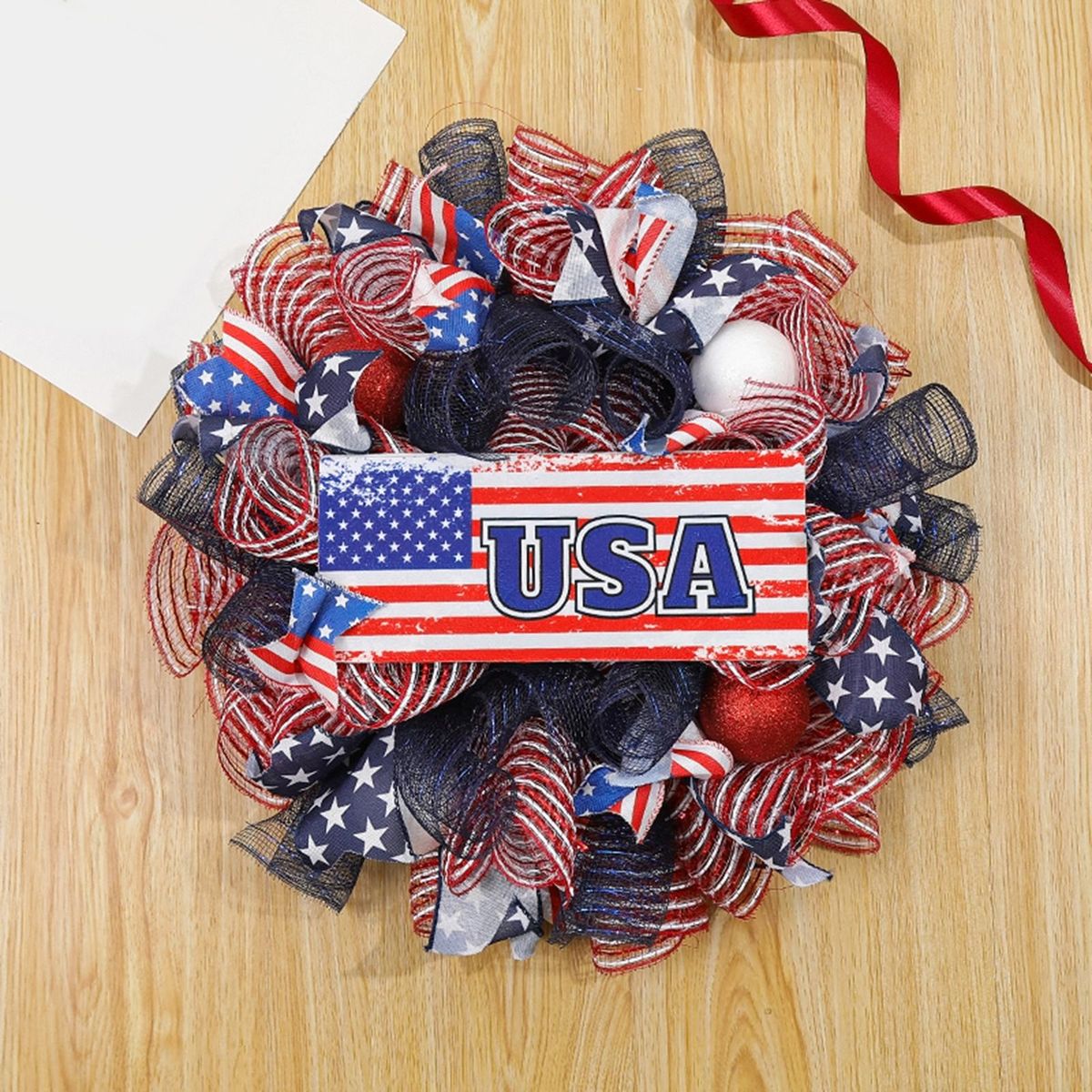 Wreath Pendant American Flag Pattern Independence Day Garland Blue and Red