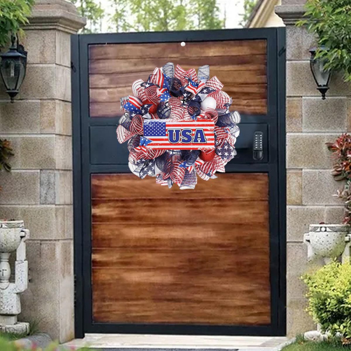 Wreath Pendant American Flag Pattern Independence Day Garland Blue and Red