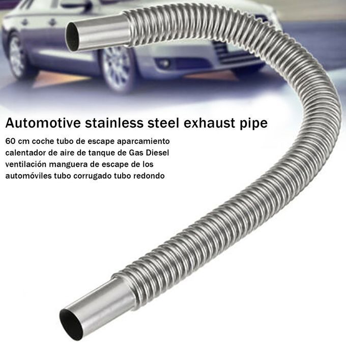 60cm Car Exhaust Pipe Corrugated Round Parking Silencer Diesel Heater Silver